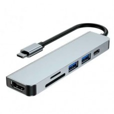 Хаб USB Type-C PD 2x USB 3.0 картридер SD TF HDMI метал
