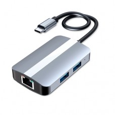 Хаб USB Type-C 2x USB 3.0 картридер SD TF мережний адаптер RJ45